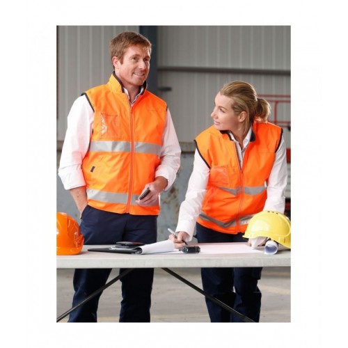 Hi-Vis Reversible Mandarine Collar Safety Vest With 3M Tapes